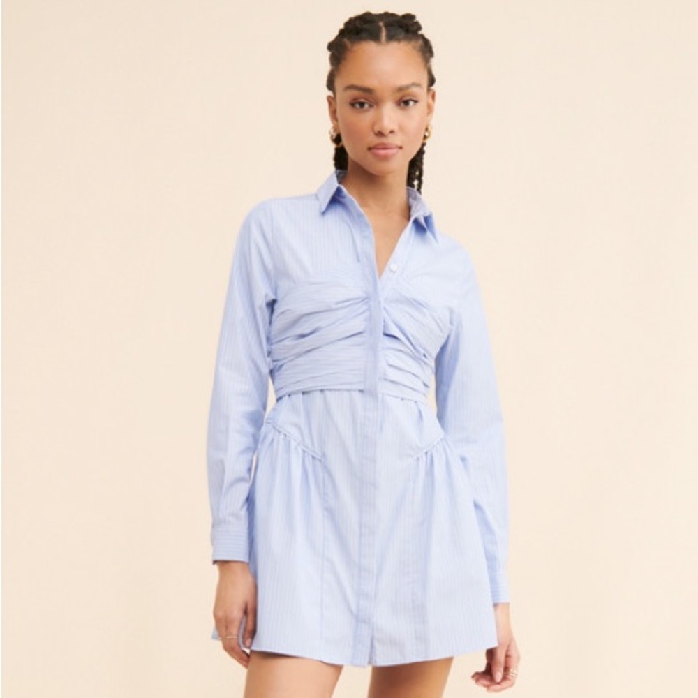 Sovere Evermore Corset Shirt Dress Blue White Striped Mini Dress